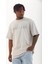 Unisex Oversize Taşlı Bisiklet Yaka T-Shirt - Gri 1