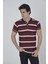 Erkek Yakalı Slim Fit Dokuma Çizgili T-Shirt - Bordo 2