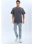 Unisex Oversize Taşlı Bisiklet Yaka T-Shirt - Füme 4