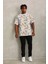 Unisex Oversize Baskılı Bisiklet Yaka T-Shirt - Beyaz 3