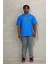 Unisex Oversize Baskılı Bisiklet Yaka T-Shirt - Mavi 3