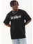 Unisex Oversize Baskılı Bisiklet Yaka T-Shirt - Siyah 2