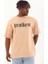 Unisex Oversize Baskılı Bisiklet Yaka T-Shirt - Bej 2