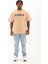 Unisex Oversize Baskılı Bisiklet Yaka T-Shirt - Bej 4