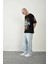 Unisex Baskılı Bisiklet Yaka Oversize T-Shirt - Siyah 1