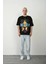 Unisex Baskılı Bisiklet Yaka Oversize T-Shirt - Siyah 3