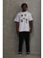 Unisex Oversize Baskılı Bisiklet Yaka T-Shirt - Beyaz 4