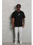 Unisex Oversize Baskılı Bisiklet Yaka T-Shirt - Siyah 3