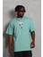 Unisex Oversize Baskılı Bisiklet Yaka T-Shirt - Mint Yeşili 1