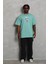 Unisex Oversize Baskılı Bisiklet Yaka T-Shirt - Mint Yeşili 3