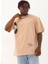 Unisex Oversize Baskılı Bisiklet Yaka T-Shirt - Bej 2