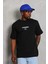 Unisex Oversize Baskılı Bisiklet Yaka T-Shirt - Siyah 1