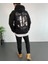 Erkek Sırt Baskılı Oversize Üç Iplik Kapüşonlu Sweatshirt - Siyah 4