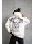 Erkek Kordon Ipli Baskılı Kapüşonlu Sweatshirt - Beyaz 2