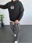 Erkek Sırt Baskılı Kapüşonlu Üç Iplik Oversize Sweatshirt - Siyah 1