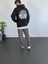 Erkek Sırt Baskılı Kapüşonlu Üç Iplik Oversize Sweatshirt - Siyah 2