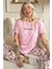 Pembe Summer Time Desenli Kısa Kollu Örme Kadın Pijama Takımı 1