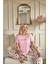Pembe Summer Time Desenli Kısa Kollu Örme Kadın Pijama Takımı 2