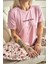 Pembe Summer Time Desenli Kısa Kollu Örme Kadın Pijama Takımı 5