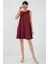 2444 Mini Keten Elbise - Bordo 3