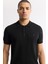Erkek Siyah Regular Fit Polo Yaka Dokulu Triko T-shirt B005120 2