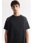 Erkek Siyah Bisiklet Yaka Geometrik Desenli Bloklu Teknik Kumaş Detaylı T-shirt A51Y1160 2