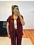Bordo Bel Lastik Detaylı Yelekli Modal Takım 2