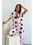 Kadın Pembe-Siyah Kısa Kollu Pijama Takım Pamuklu Düğmeli Kalp Baskılı Biyeli Rahat 1