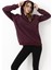 Kadın Kapüşonlu Basic Regular Sweatshirt Bordo 2