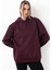 Kadın Kapüşonlu Basic Regular Sweatshirt Bordo 3
