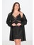 Aria's Closet Büyük Beden 2li Siyah Sabahlık Takımı Bigsize 2