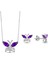 Ametist Zirkon Taşlı Kelebek Kadın Gümüş Kolye Küpe Seti 1