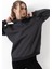 Kadın Kapüşonlu Basic Regular Sweatshirt Antrasit 2