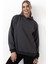 Kadın Kapüşonlu Basic Regular Sweatshirt Antrasit 4