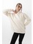 Kadın Kapüşonlu Basic Regular Sweatshirt Ekru 1