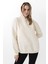 Kadın Kapüşonlu Basic Regular Sweatshirt Ekru 4