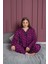 Kadın Büyük Beden Desenli Yakası Düğmeli Uzun Kollu Bambu Pijama Takımı 1