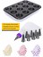Luxury 12'li Muffin Kek Kalıbı, Krema Torbası ve 100 Adet Renkli Cupcake , Browni ,muffin Kağıdı Kalıbı Set 1 Adet 1