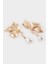 Kadın Çiçek Motifli İncili Gold Küpe E8037AXNS 2
