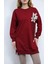 Kadın Bisiklet Yaka Çiçek Detaylı Iki Iplik Oversize Tunik 1