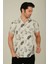 Erkek Hawaii Desenli Apaş Yaka Keten Gömlek 3