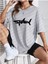 Unisex Kadın/erkek Shark Renkli Özel Baskılı Oversize Pamuk Bisiklet Yaka Penye T-Shirt 1