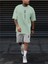 Erkek Dikey Baskılı Oversize T-Shirt Şort 1