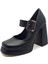 Siyah Renk Bantlı Kalın Yüksek Topuk Platform Taban Kadın Abiye Ayakkabı 2