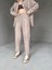 TKM-03659 Taş Rengi Yıkama Kumaş Cepli Salaş Gömlek Bel Lastikli Havuç Model Pantolon Ikili Takım 2
