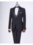 Italyan Stil Slim Fit Şal Yaka Ceket Yelek Pantolon Damatlık Set Siyah T12585 1