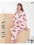 Yaprak Desenli Kadın Önden Düğmeli Uzun Kollu Pijama Takımı 1