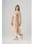 Kimono Camel Rengi Uzun Kuş Desenli Nakışlı 2
