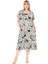 Butik Yeşil Beyaz Tropik Desen Kuplu Cepli Kısa Kol Kadın Midi Elbise 1