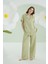 Yeşil Önden Düğmeli Müslin Pijama Takım 3
